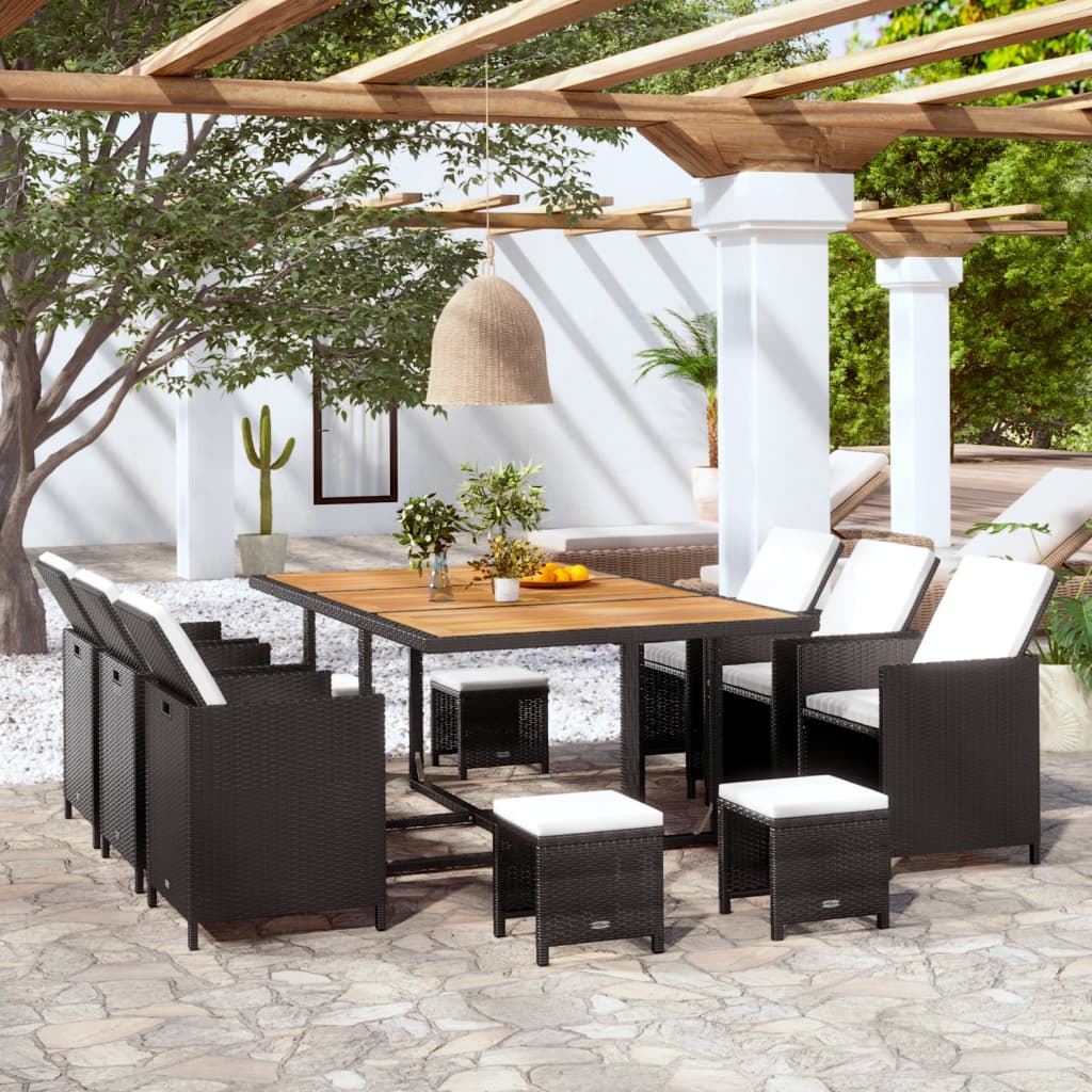 5-Delige Tuinset Poly Rattan En Acaciahout Zwart