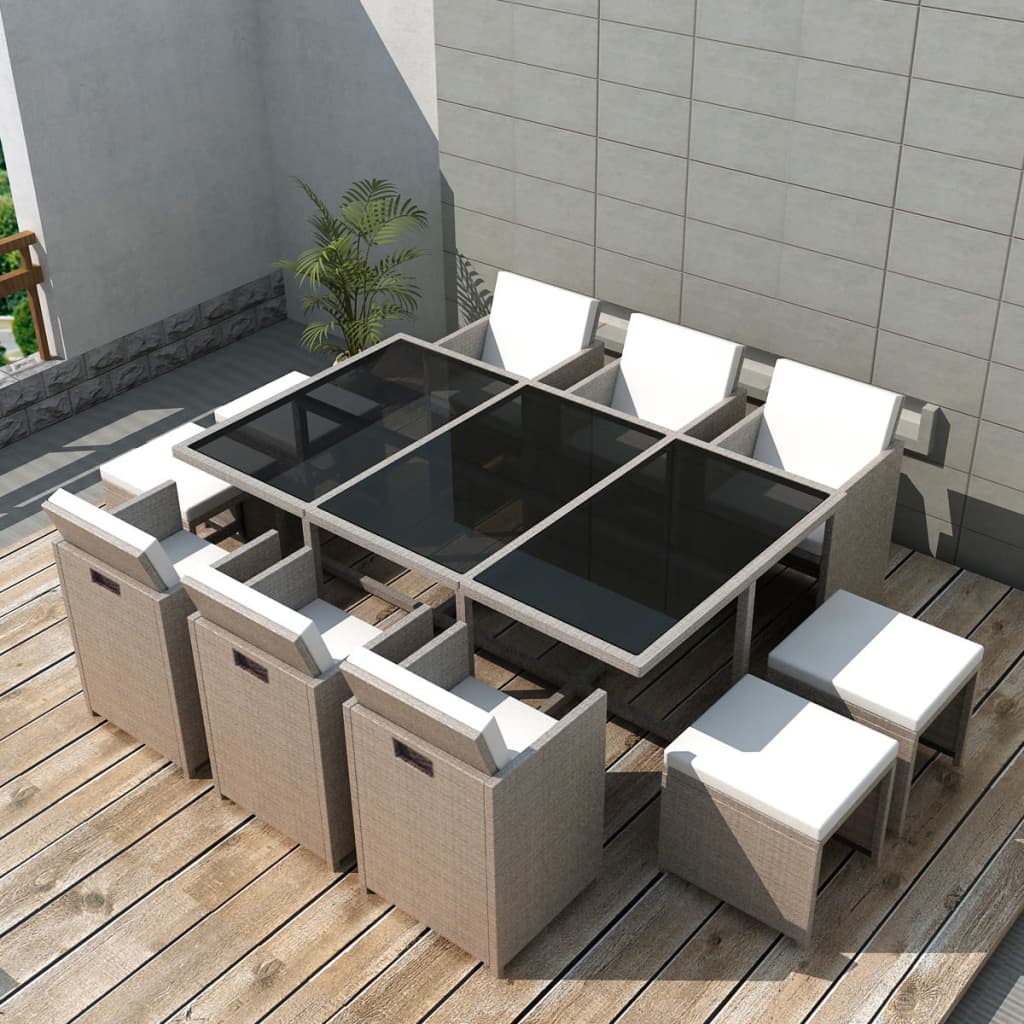 13-Delige Tuinset Met Kussens Poly Rattan Beige