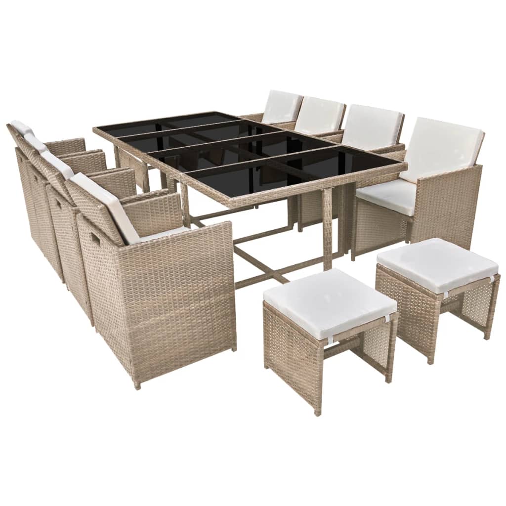 13-Delige Tuinset Met Kussens Poly Rattan Beige