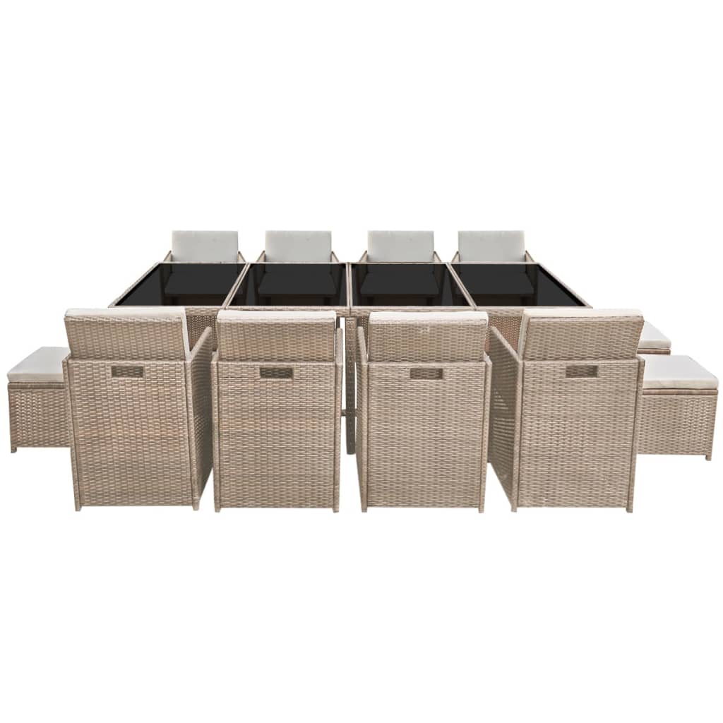 13-Delige Tuinset Met Kussens Poly Rattan Beige