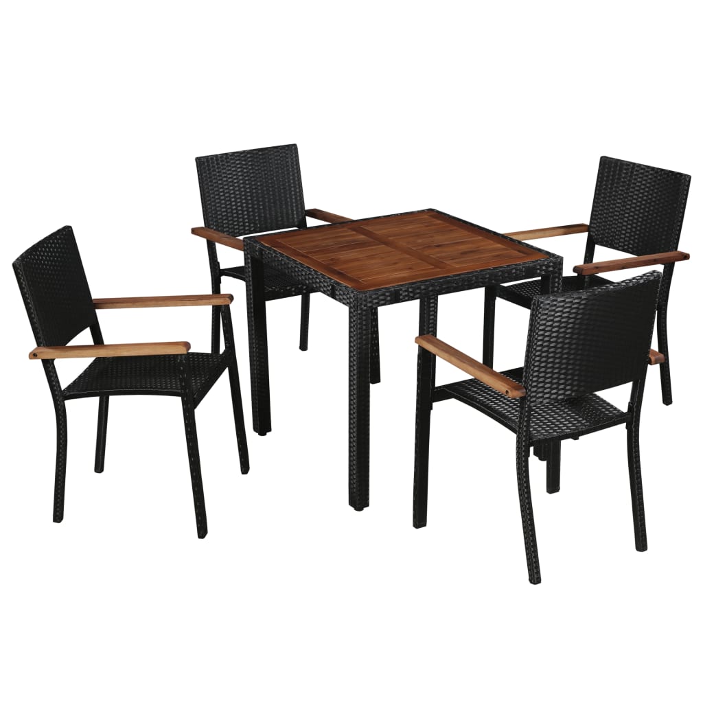 7-Delige Tuinset Poly Rattan En Acaciahout Zwart