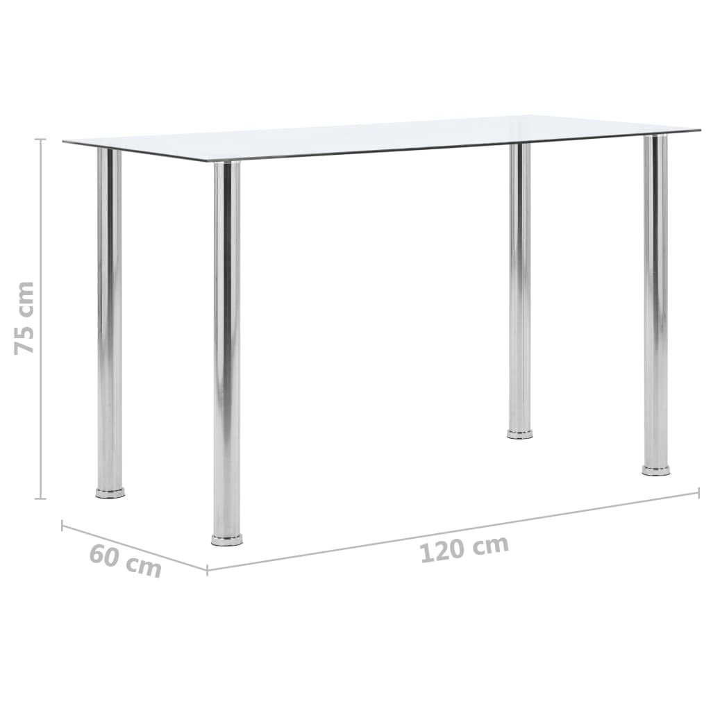 Eettafel 120X60X75 Cm Gehard Glas Transparant Lichtgrijs
