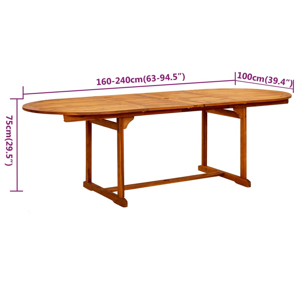 9-Delige Tuinset Massief Acaciahout 160-240 Cm