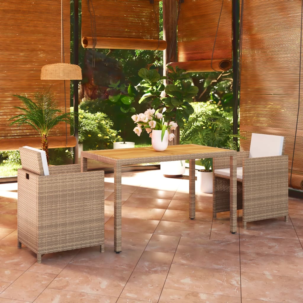 3-Delige Tuinset Met Kussens Poly Rattan