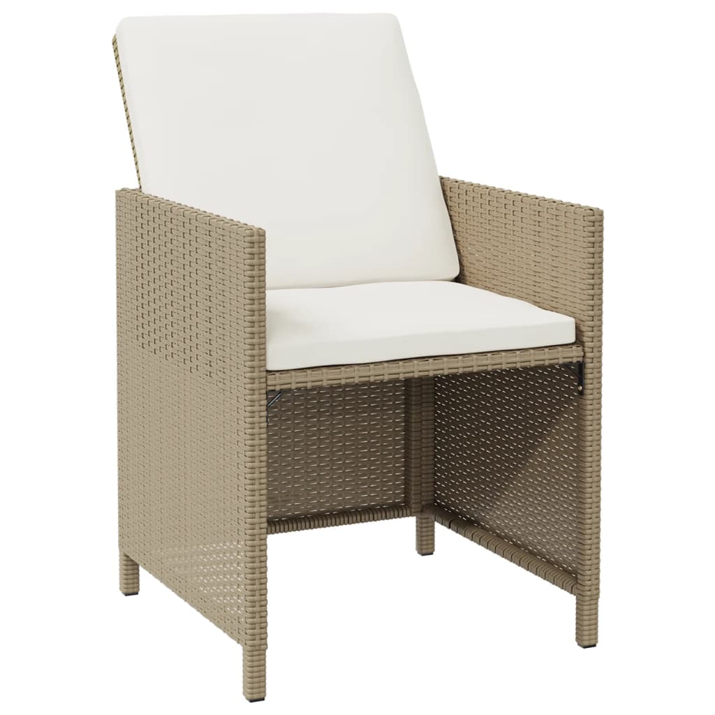 9-Delige Tuinset Met Kussens Poly Rattan Beige En Crèmewit