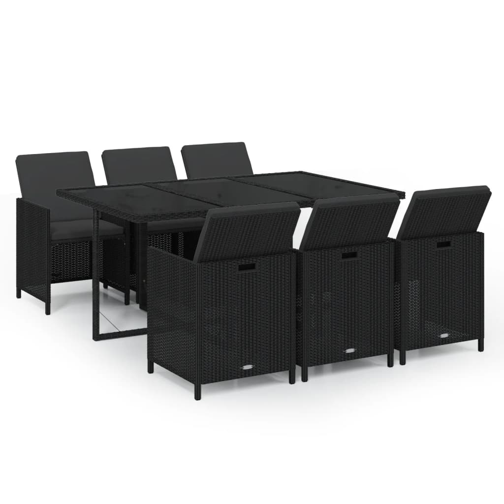 7-Delige Tuinset Met Kussens Poly Rattan Zwart