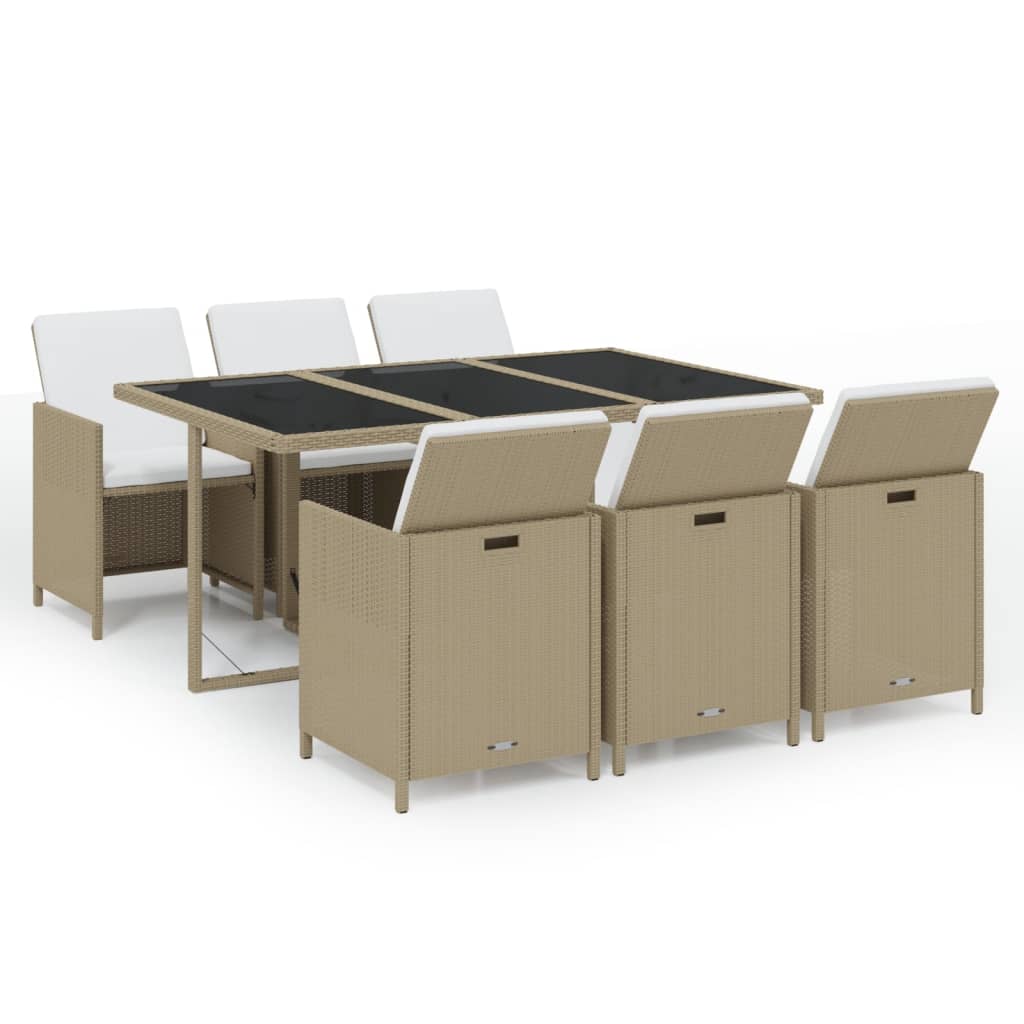 7-Delige Tuinset Met Kussens Poly Rattan Beige En Crèmewit