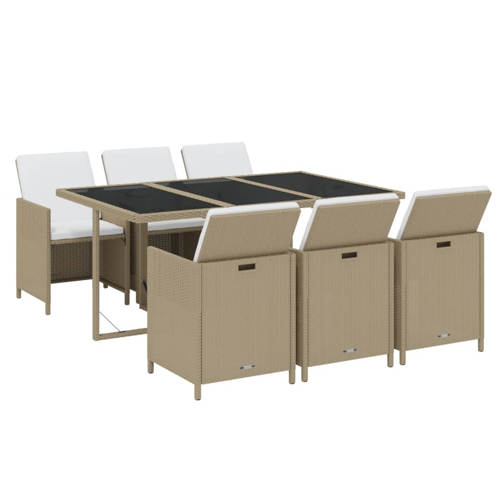 7-Delige Tuinset Met Kussens Poly Rattan Beige En Crèmewit