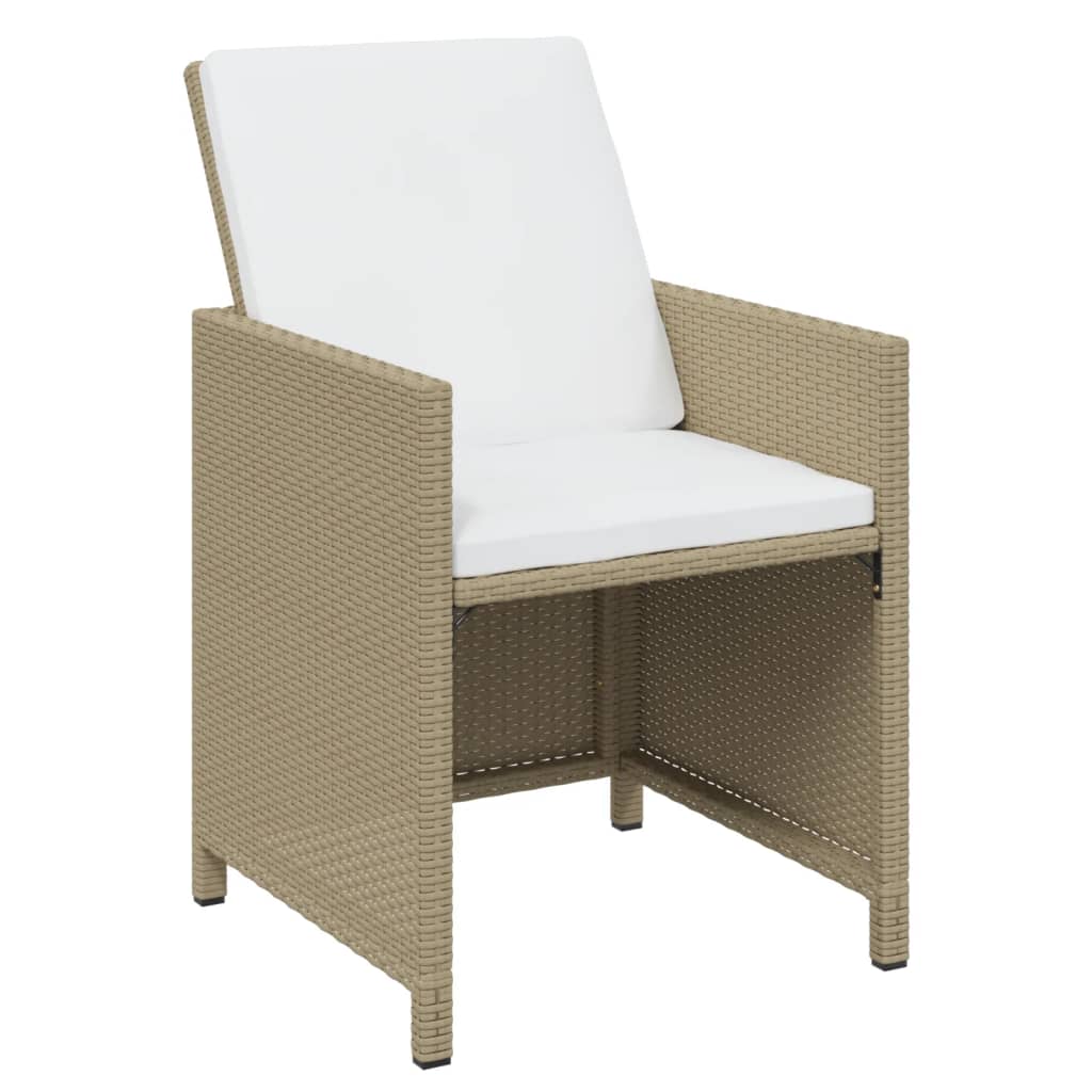 7-Delige Tuinset Met Kussens Poly Rattan Beige En Crèmewit