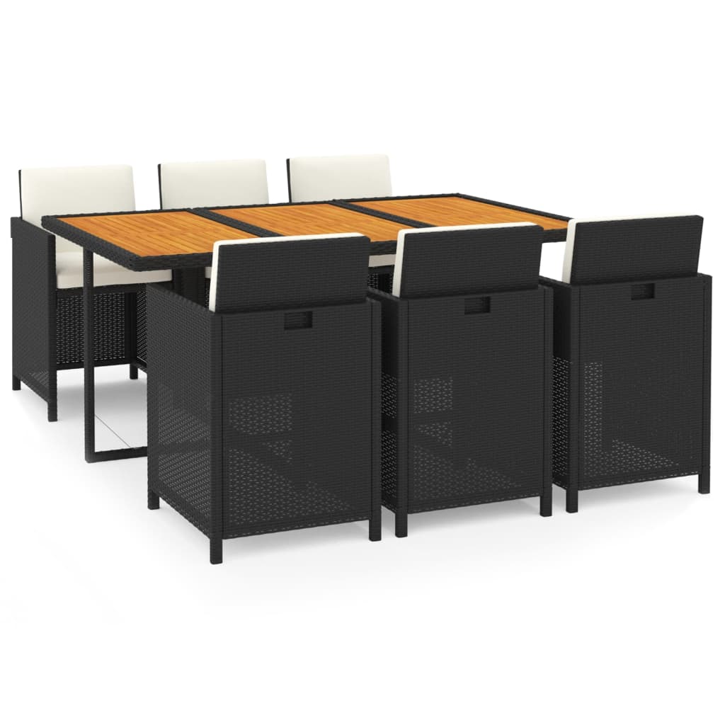 7-Delige Tuinset Met Kussens Poly Rattan Zwart En Crèmewit