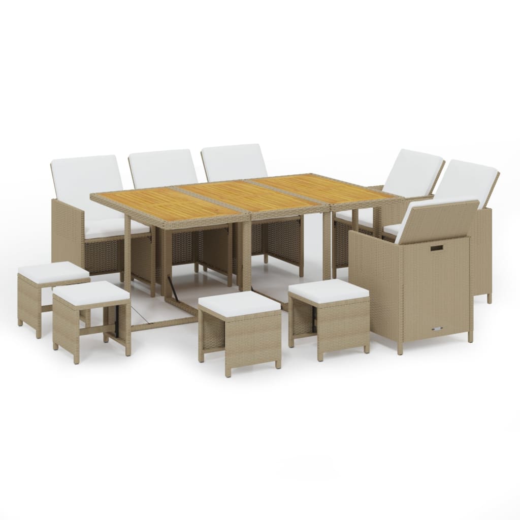 1 Tuinset Met Kussens Poly Rattan Beige En Crèmewit