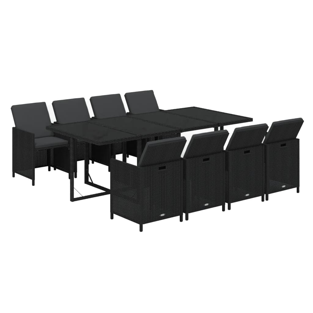 9-Delige Tuinset Met Kussens Poly Rattan Zwart