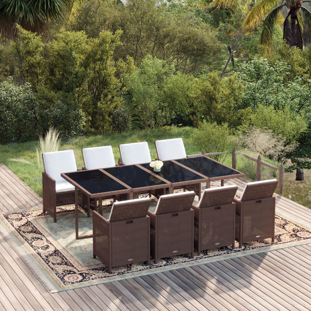 9-Delige Tuinset Met Kussens Poly Rattan Bruin En Crèmewit