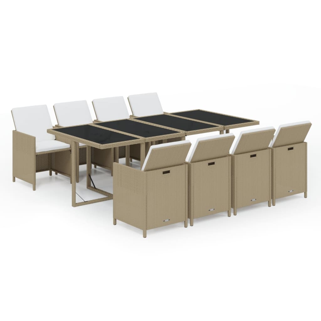 9-Delige Tuinset Met Kussens Poly Rattan Beige En Crèmewit