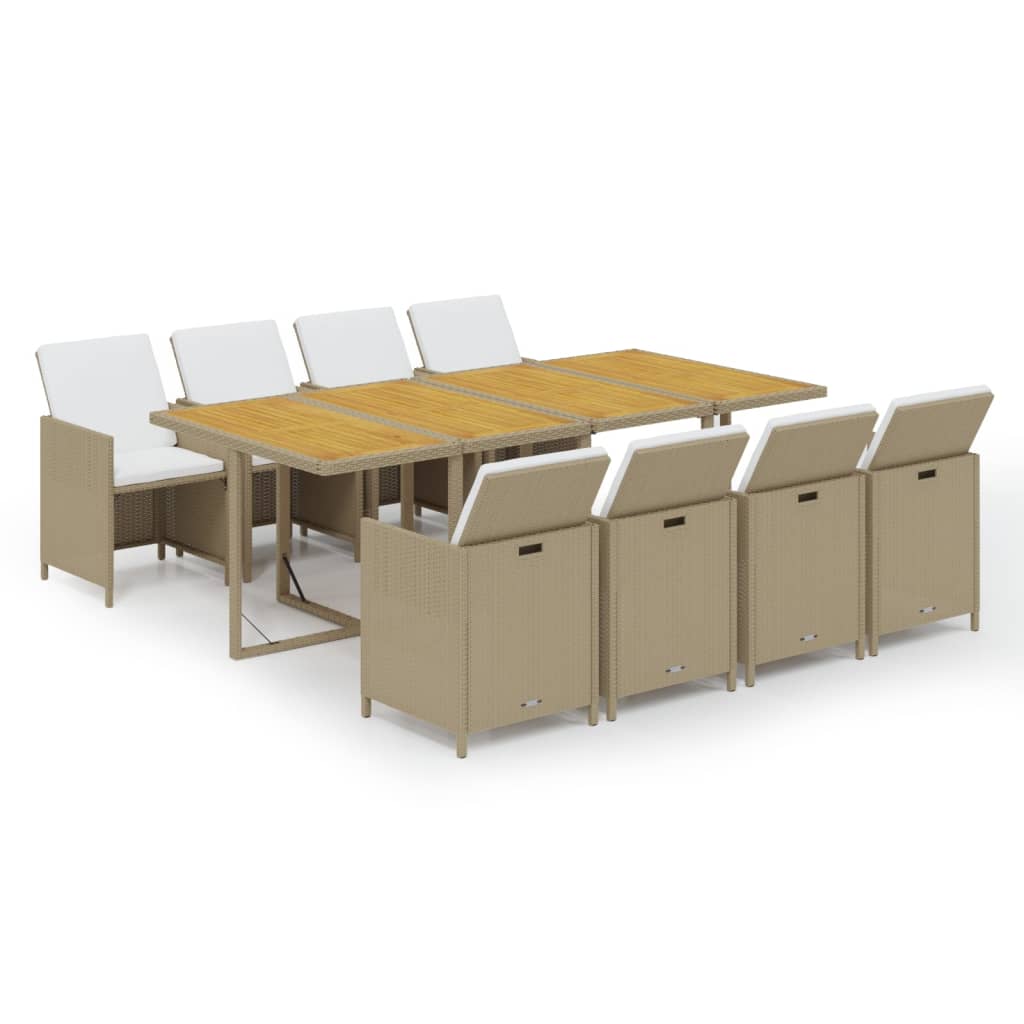 9-Delige Tuinset Met Kussens Poly Rattan Beige En Crèmewit