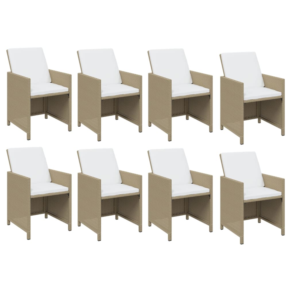 9-Delige Tuinset Met Kussens Poly Rattan Beige En Crèmewit