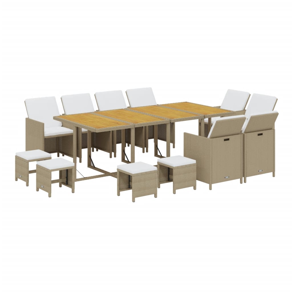 13-Delige Tuinset Met Kussens Poly Rattan Beige En Crèmewit