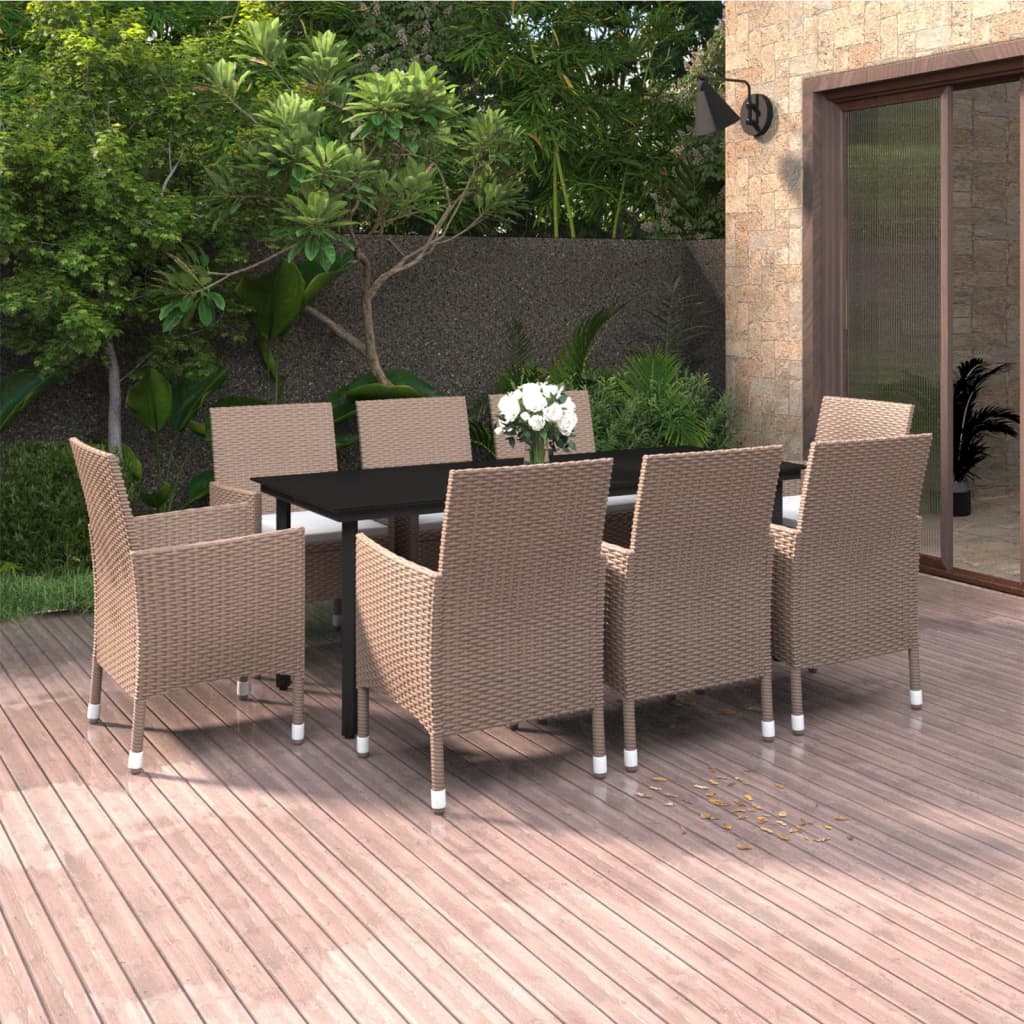 7-Delige Tuinset Met Kussens Poly Rattan En Glas