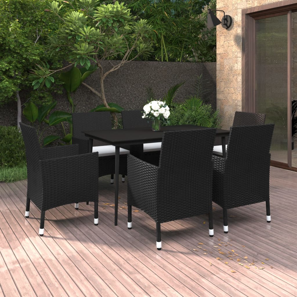 7-Delige Tuinset Met Kussens Poly Rattan En Glas