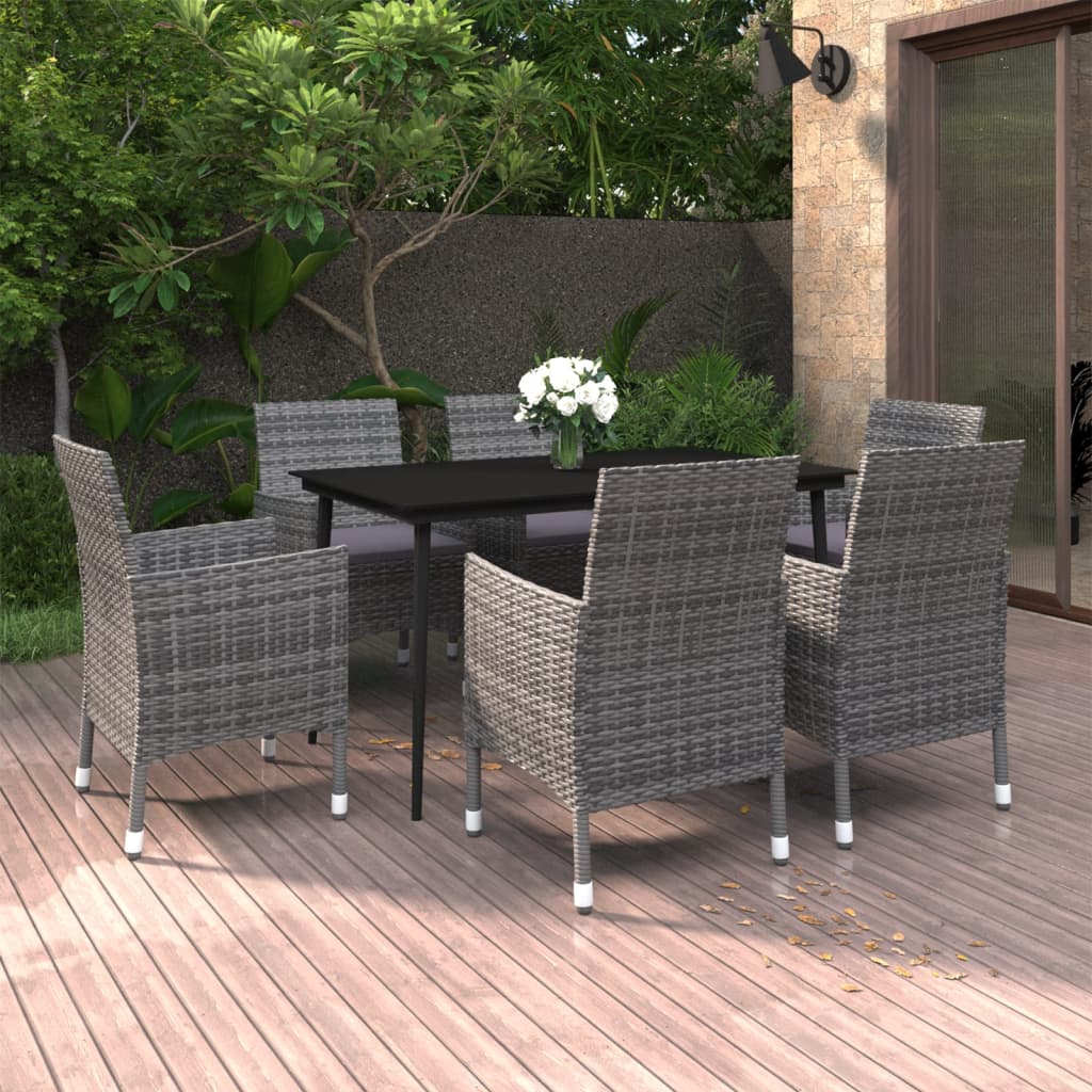 7-Delige Tuinset Met Kussens Poly Rattan En Glas