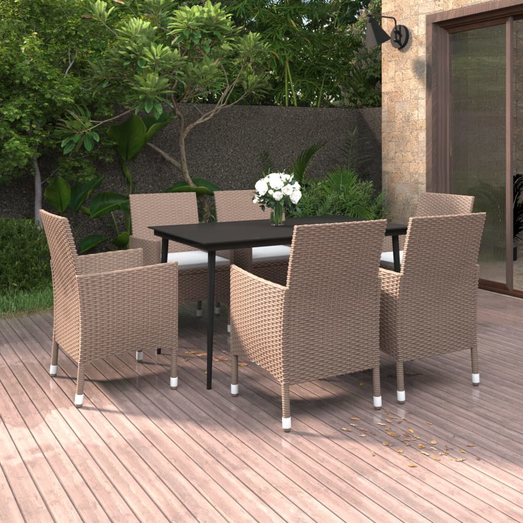 7-Delige Tuinset Met Kussens Poly Rattan En Glas