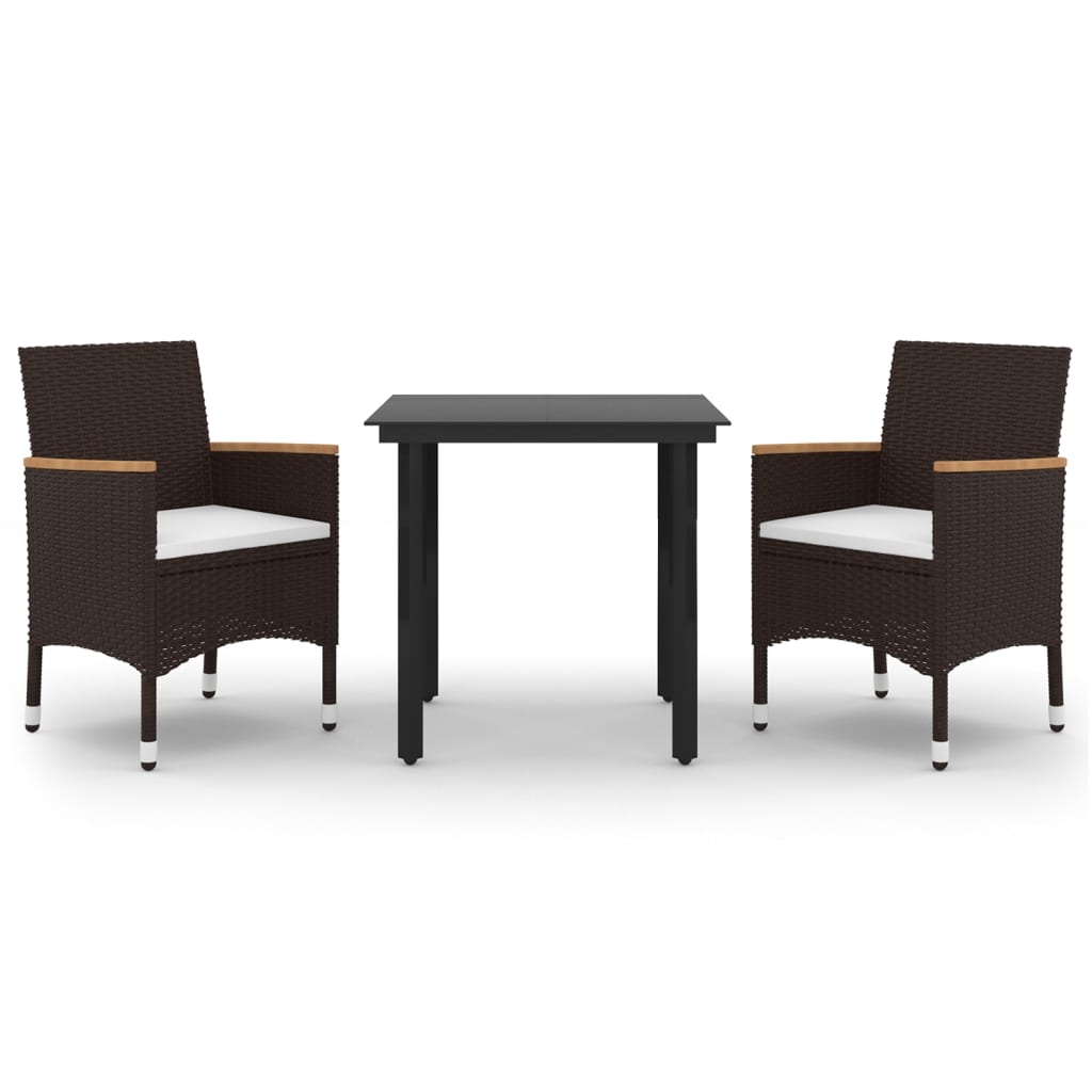 3-Delige Tuinset Met Kussens Poly Rattan En Glas