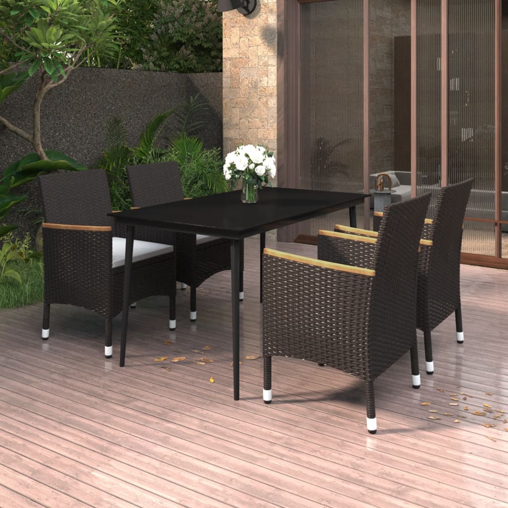 3-Delige Tuinset Met Kussens Poly Rattan En Glas