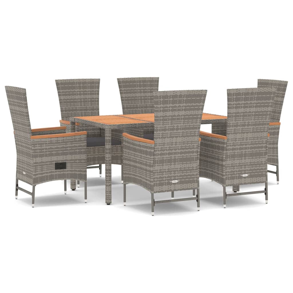 7-Delige Tuinset Met Kussens Poly Rattan Grijs