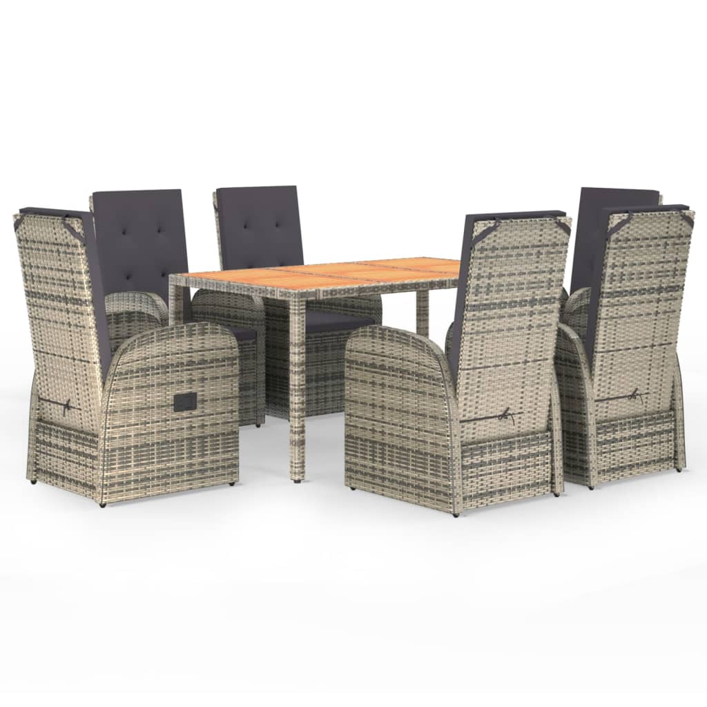 7-Delige Tuinset Met Kussens Poly Rattan Grijs