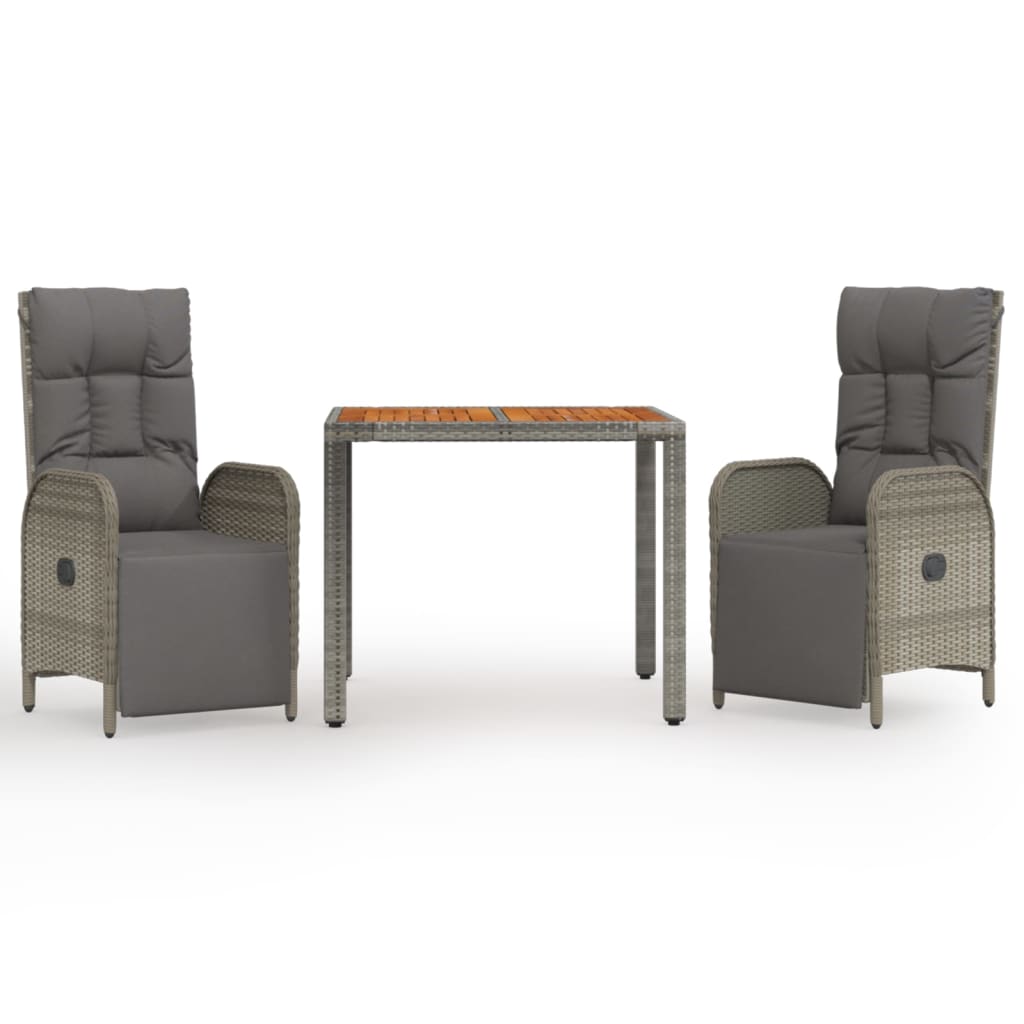 3-Delige Tuinset Met Kussens Poly Rattan Grijs