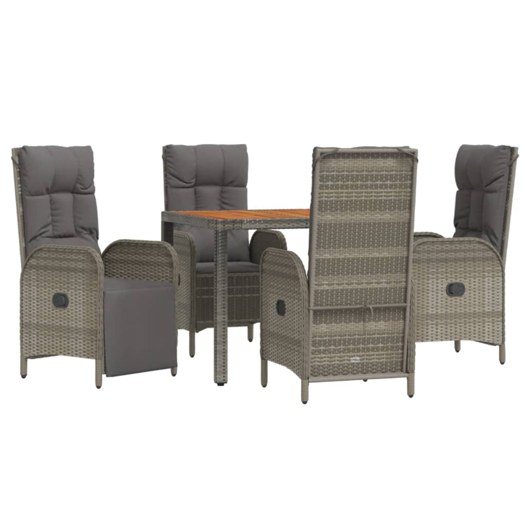 5-Delige Tuinset Met Kussens Poly Rattan Grijs