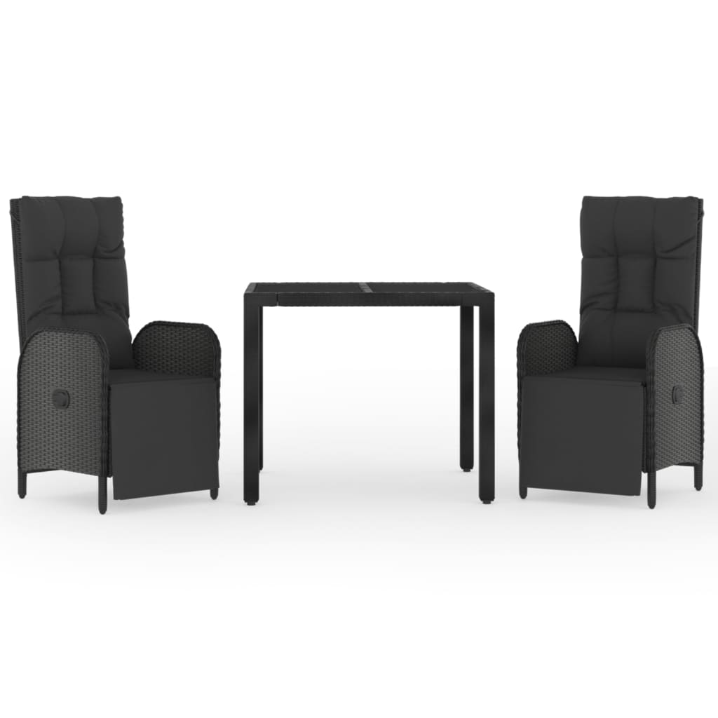 3-Delige Tuinset Met Kussens Poly Rattan Zwart