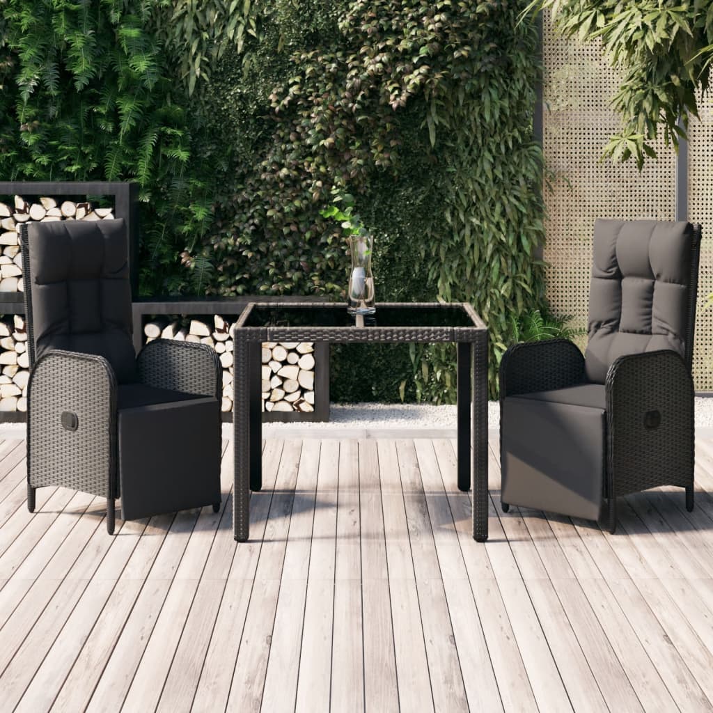3-Delige Tuinset Met Kussens Poly Rattan Zwart