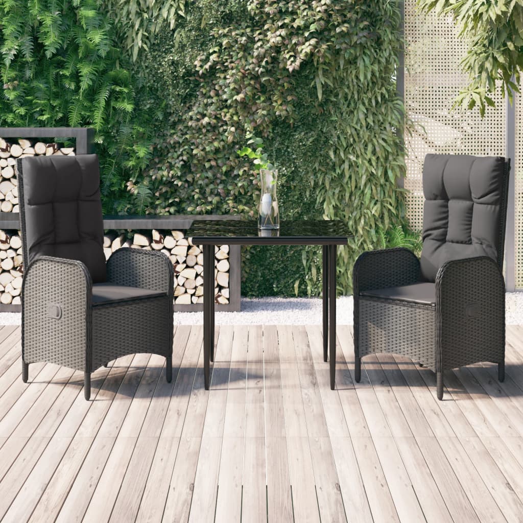 3-Delige Tuinset Met Kussens Poly Rattan Zwart