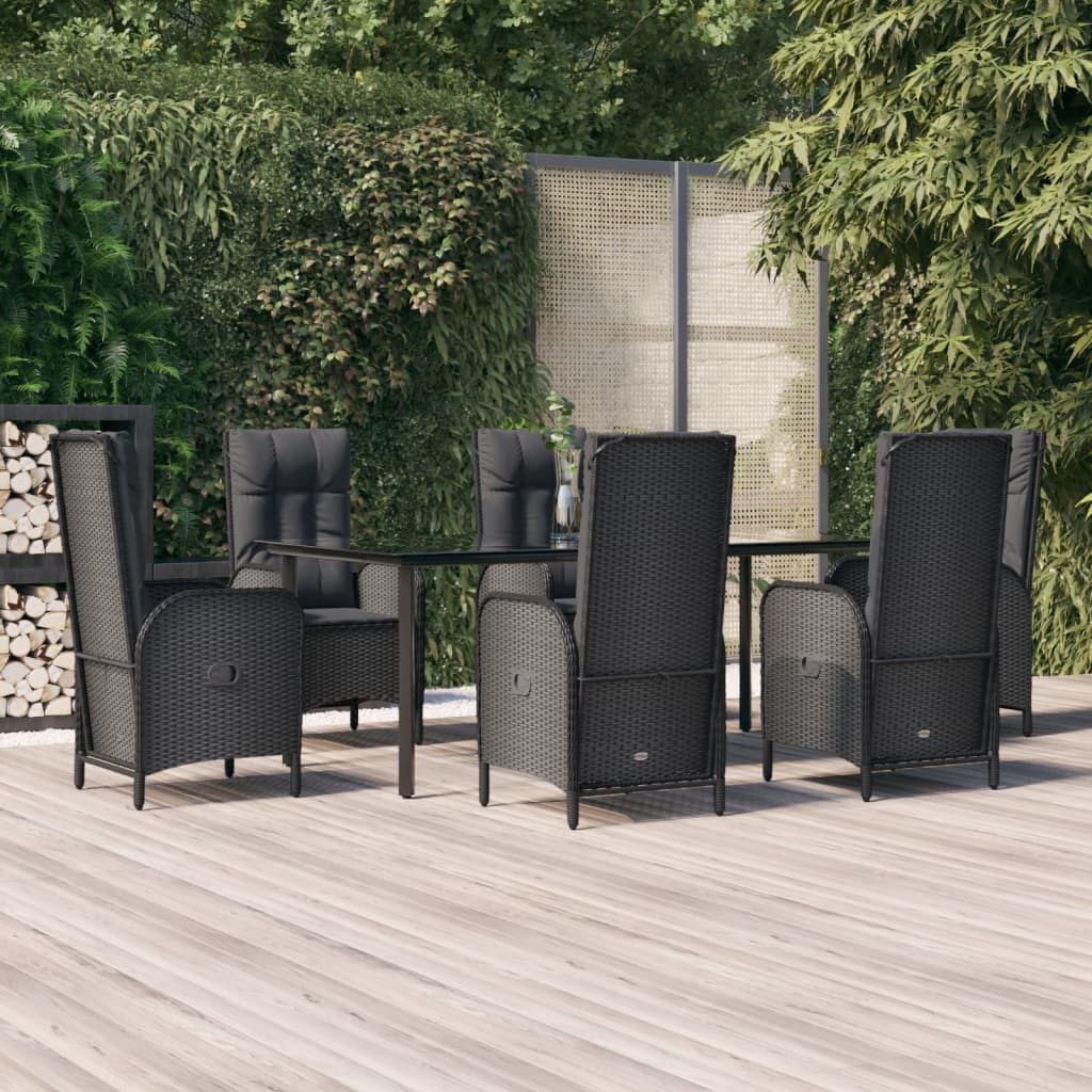 7-Delige Tuinset Met Kussens Poly Rattan Zwart