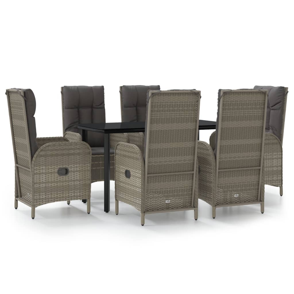 7-Delige Tuinset Met Kussens Poly Rattan Zwart En Grijs