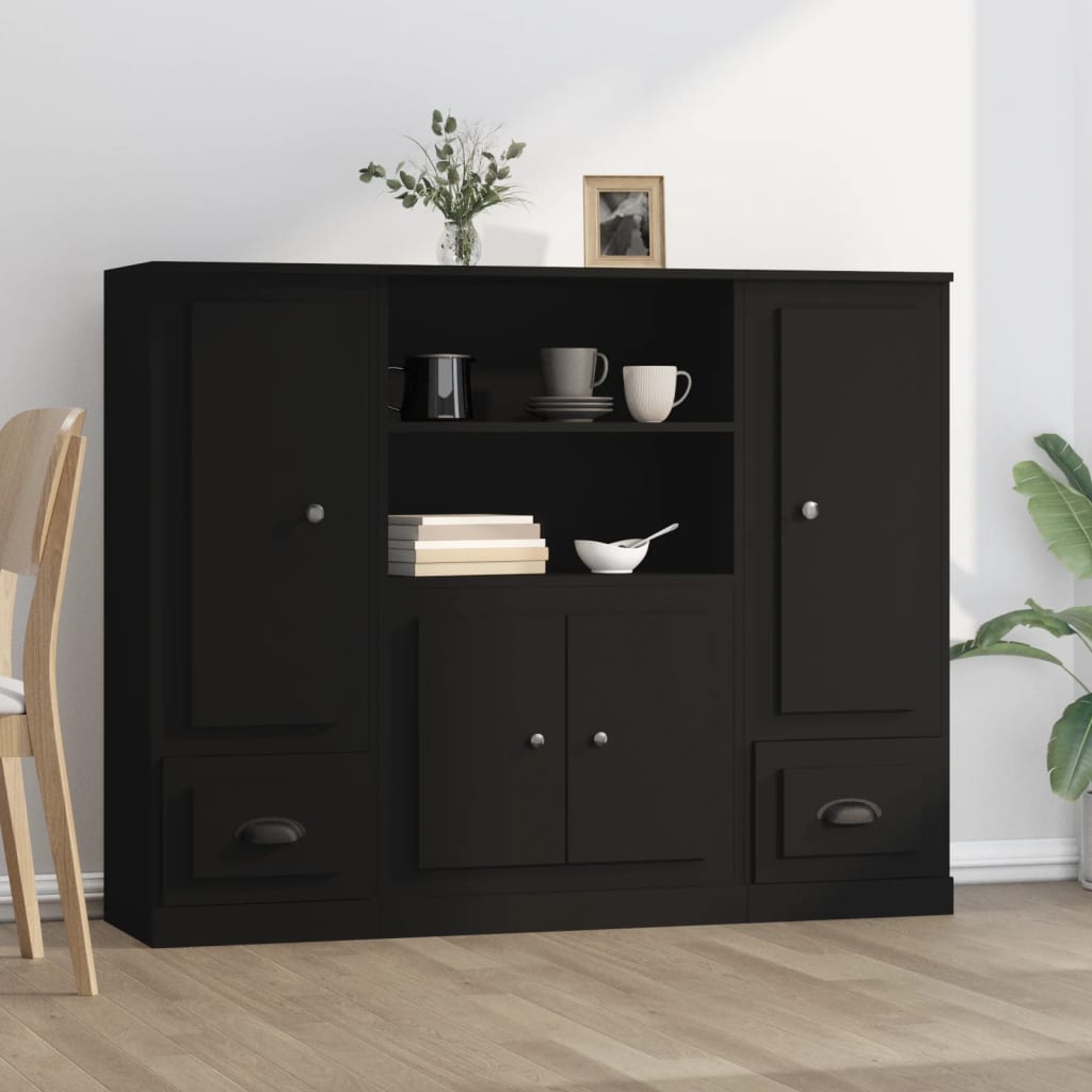 Hoge Kasten 3 St Bewerkt Hout Zwart