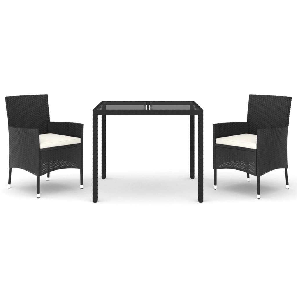 3-Delige Tuinset Met Kussens Poly Rattan Zwart