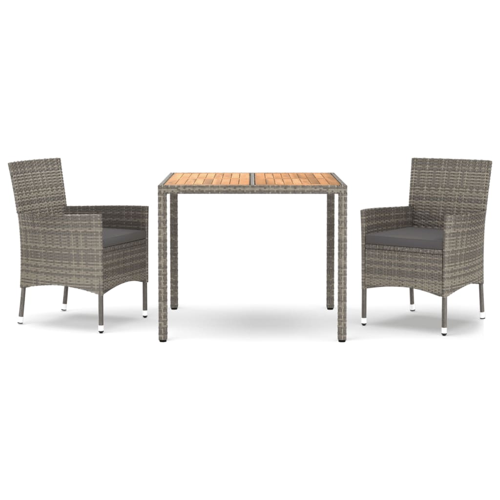 3-Delige Tuinset Met Kussens Poly Rattan Grijs