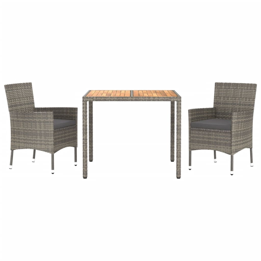 3-Delige Tuinset Met Kussens Poly Rattan Grijs