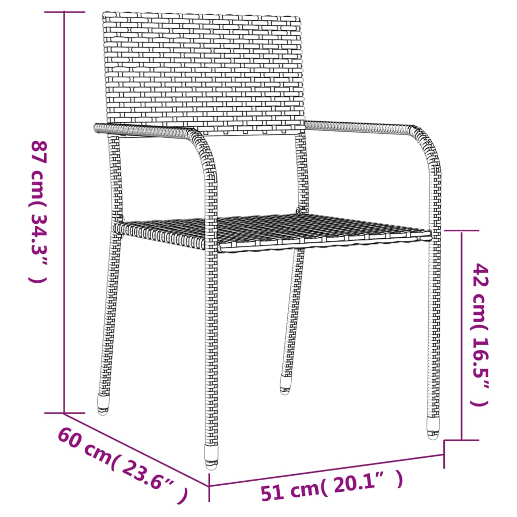 3-Delige Tuinset Poly Rattan En Staal Zwart