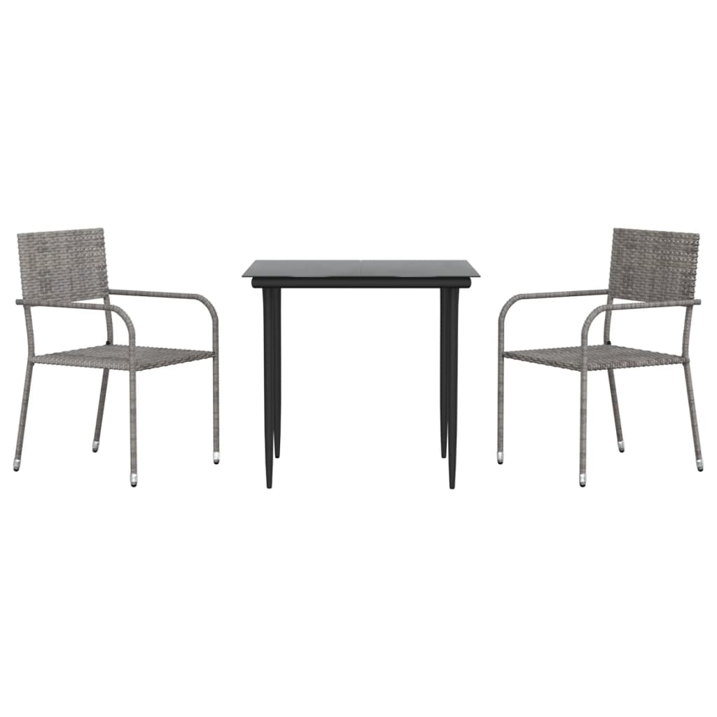 3-Delige Tuinset Poly Rattan En Staal Grijs En Zwart