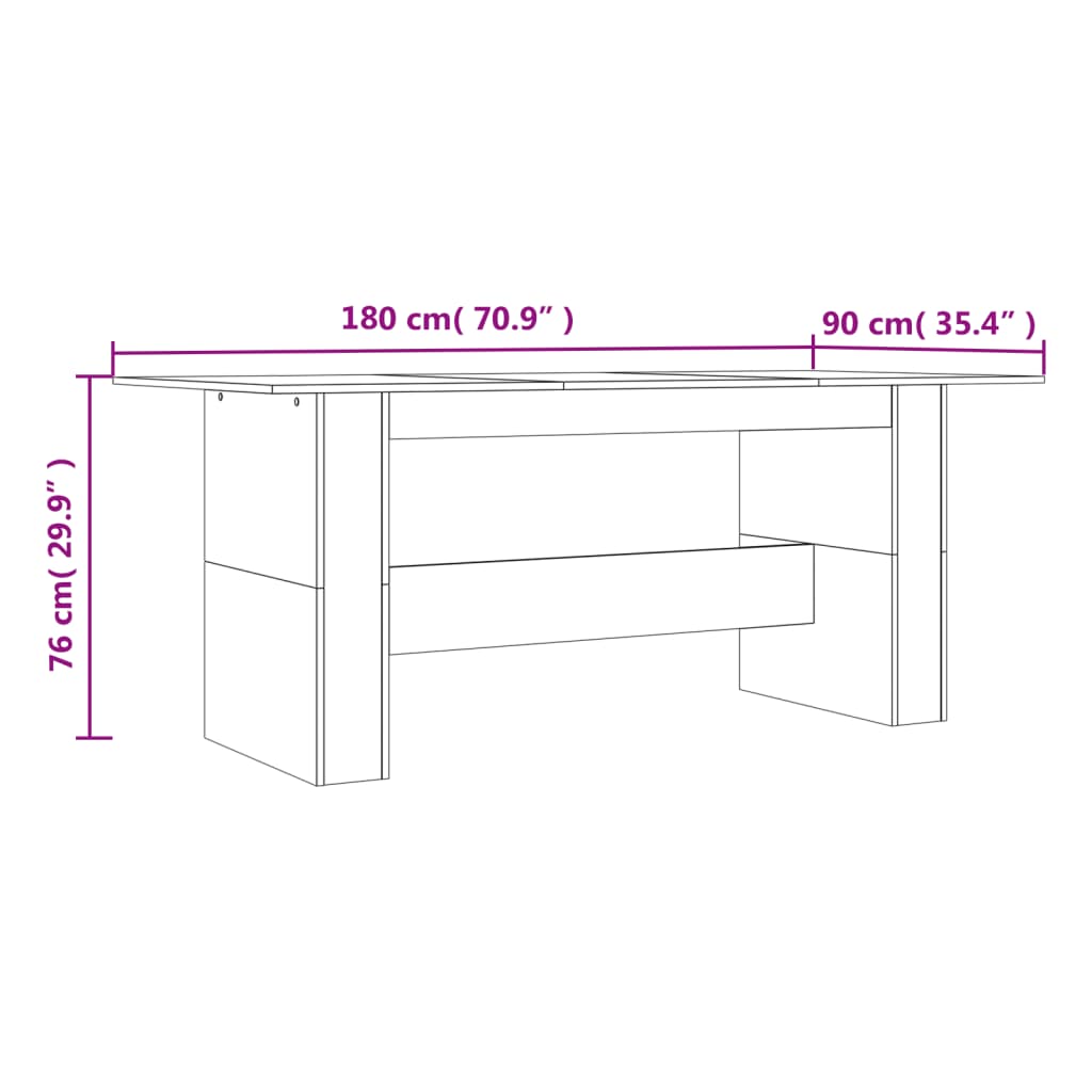 Eettafel 180X90X76 Cm Bewerkt Hout Kleurig