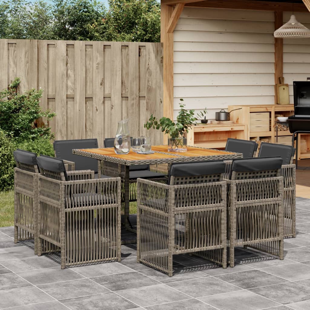 9-Delige Tuinset Met Kussens Poly Rattan