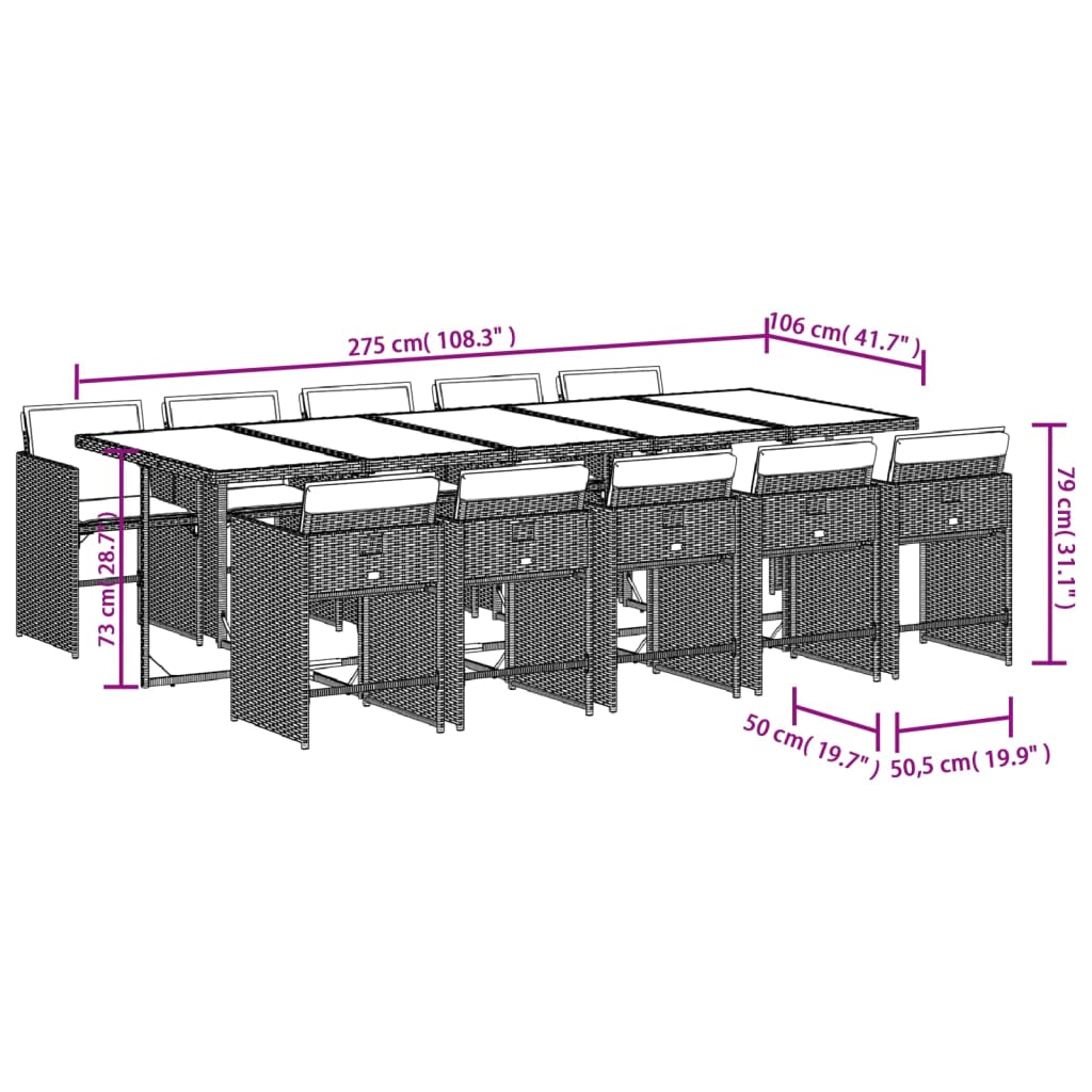 11-Delige Tuinset Met Kussens Poly Rattan