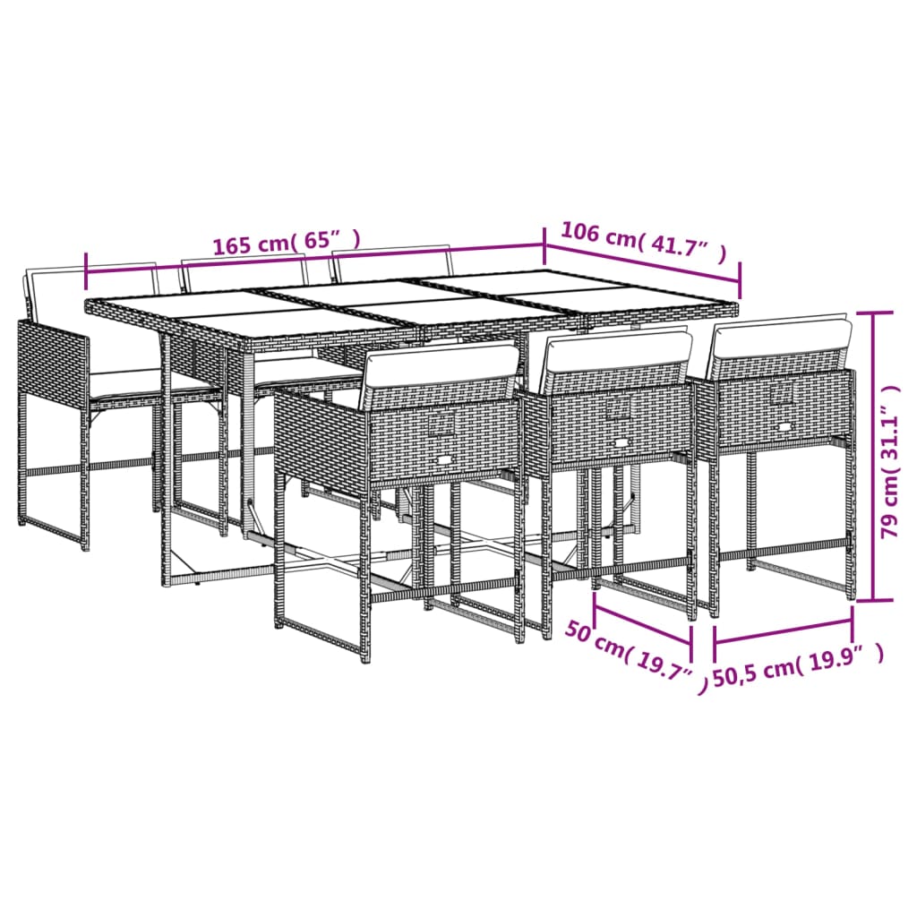 7-Delige Tuinset Met Kussens Poly Rattan