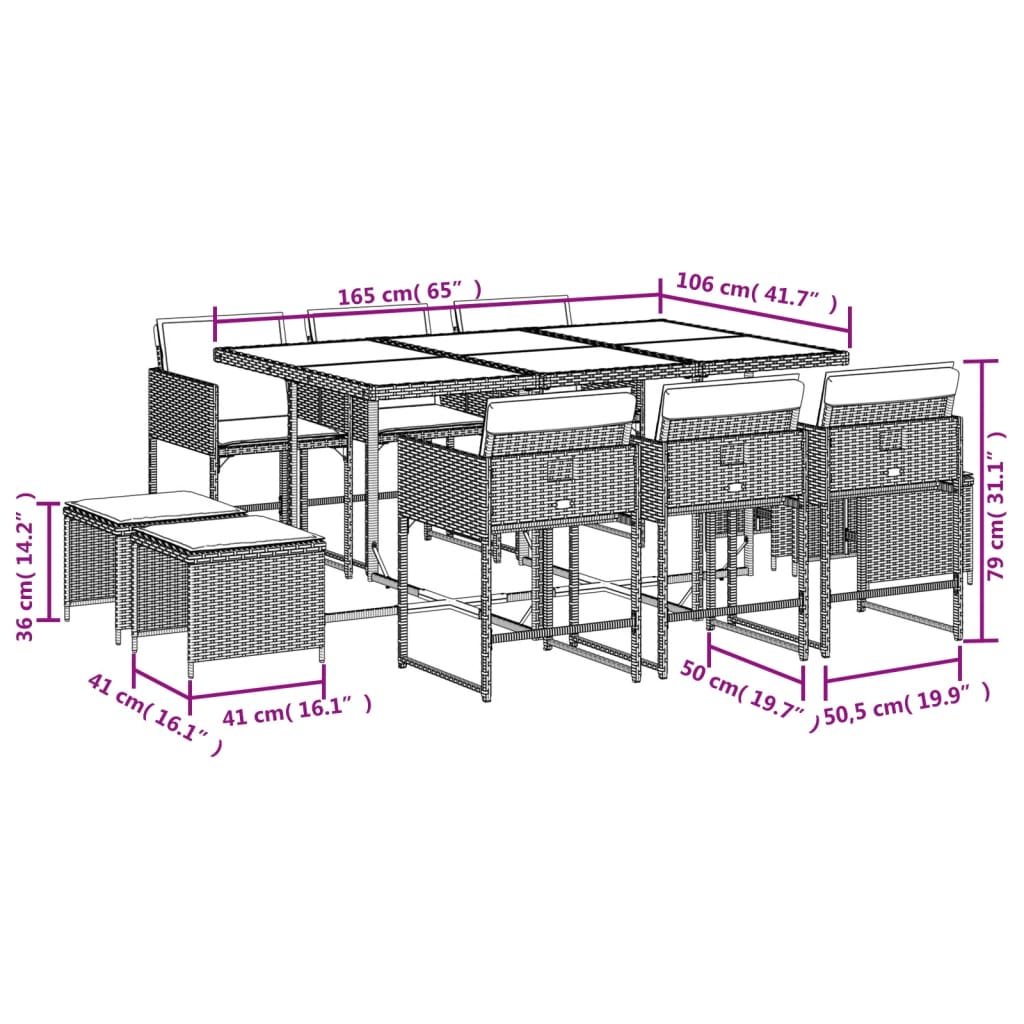 11-Delige Tuinset Met Kussens Poly Rattan