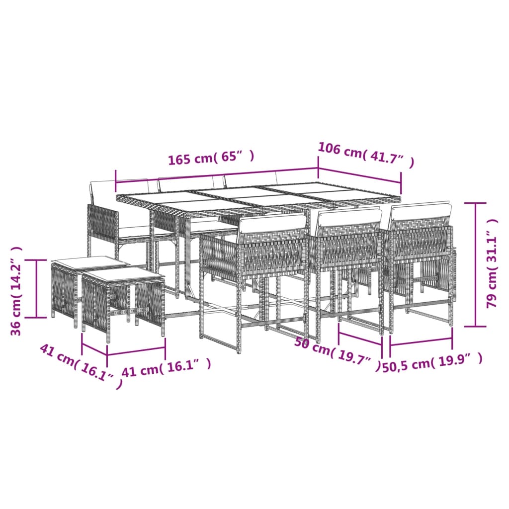 11-Delige Tuinset Met Kussens Poly Rattan