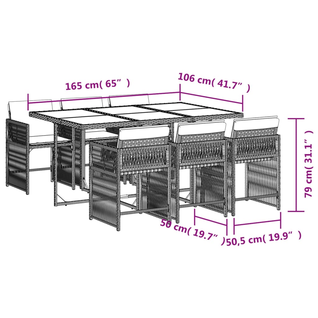 7-Delige Tuinset Met Kussens Poly Rattan