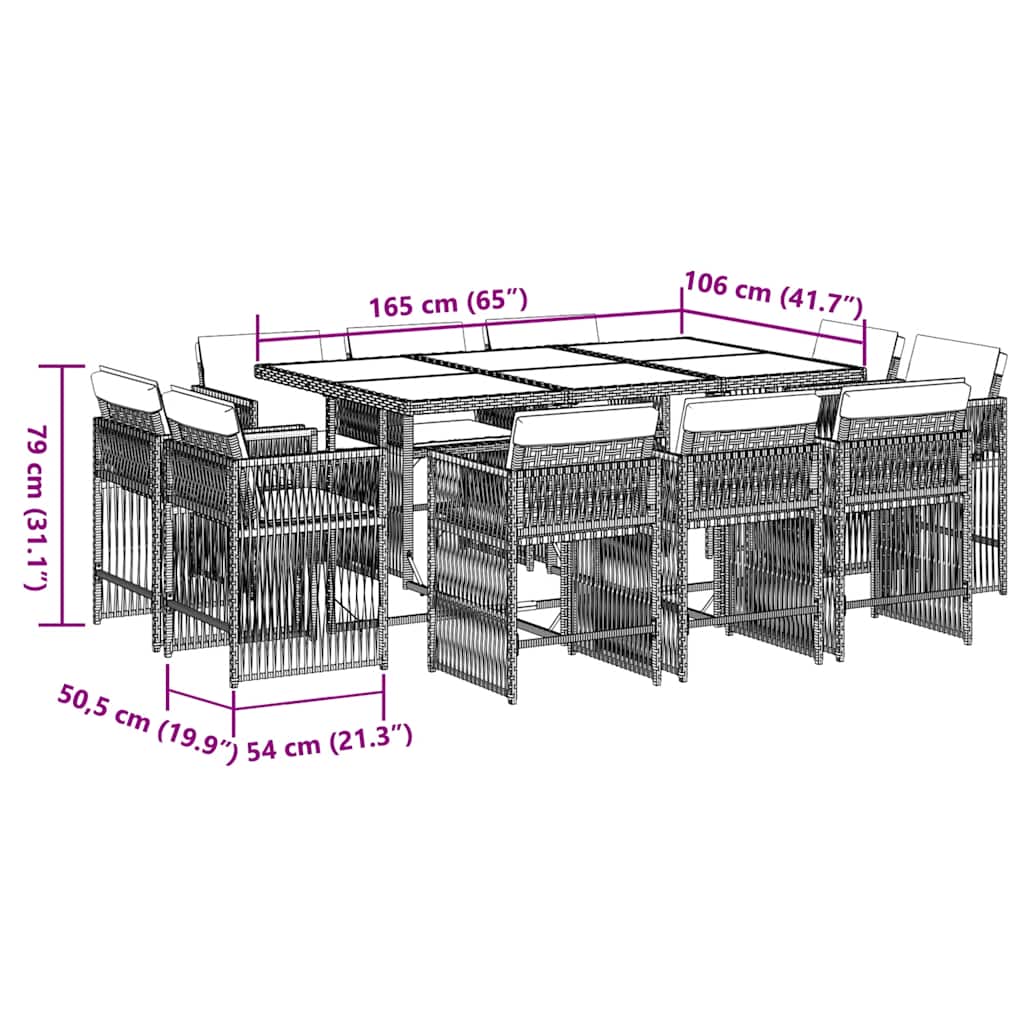 11-Delige Tuinset Met Kussens Poly Rattan